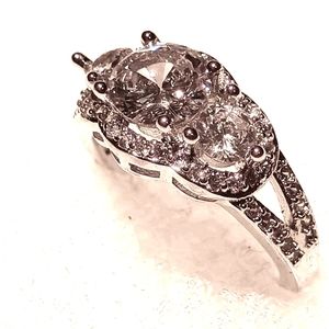 White sapphire 3 stone silver ring